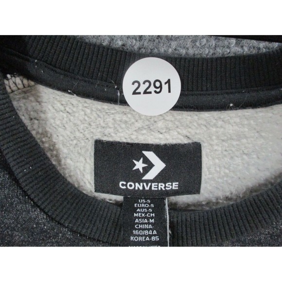Converse Crop Sweatshirt Womens Small *Flaw Black Silver Foil Block Letter Logo - Picture 7 of 11
